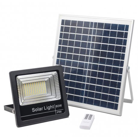 Foco LED solar 80W con placa solar - luz Blanca